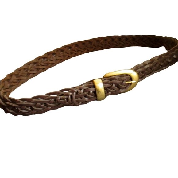 Vintage Capezio Woven Brown Leather Belt With Brass Buckle ML Size - Picture 2 of 3